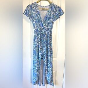 XS No Boundaries Blue Floral High Low jumper Dress with built in shorts